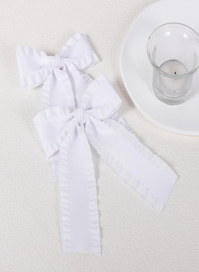 ميروكش مشابك شعر أنيقة على شكل فيونكة، 4 بوصات، فيونكة بيضاء مكشكشة، مشابك شعر على شكل فيونكة تمساح بذيل طويل، مناسبة للأطفال الصغار والمراهقات وفتيات الزهور وحفلات الزفاف والمسابقات وحفلات المناولة الأولى. - Image 2